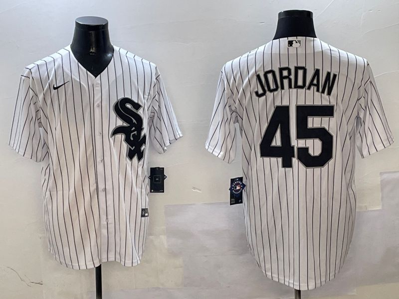 Men Chicago White Sox #45 Jordan White Stripe Game 2025 Nike MLB Jersey style 1->chicago white sox->MLB Jersey